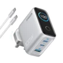 Anker Charger (100W, 3PORTS, Smartdisplay) Silver