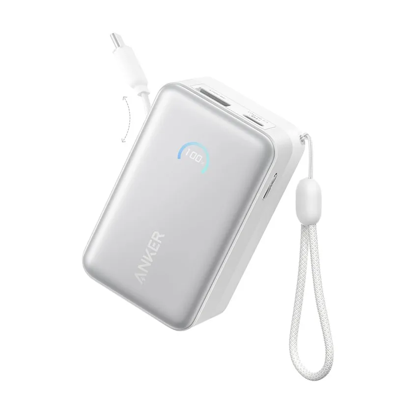 Anker Nano Power Bank (10K, 45W, Built-in Retractable Usb-C Cable) White