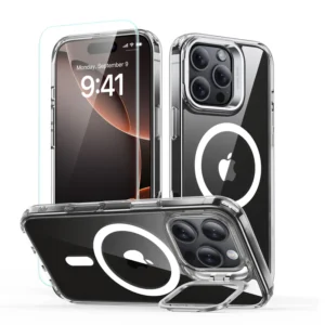 ESR Classic Hybrid Case with Stash Stand (HaloLock) [iPhone 16 Pro Max Compatible, Clear]