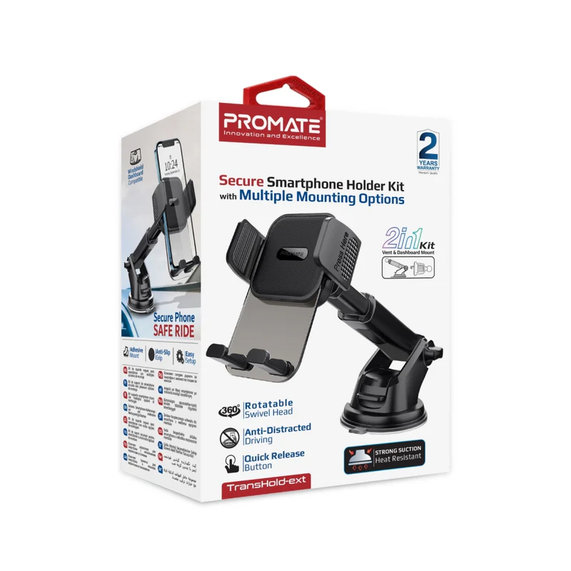 Promate TransHold-EXT Secure Smartphone Holder Kit with Multiple Mounting Options